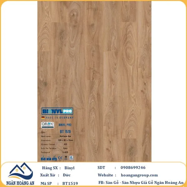 Sàn Gỗ Công Nghiệp Binyl Pro BT1519 dày 12mm