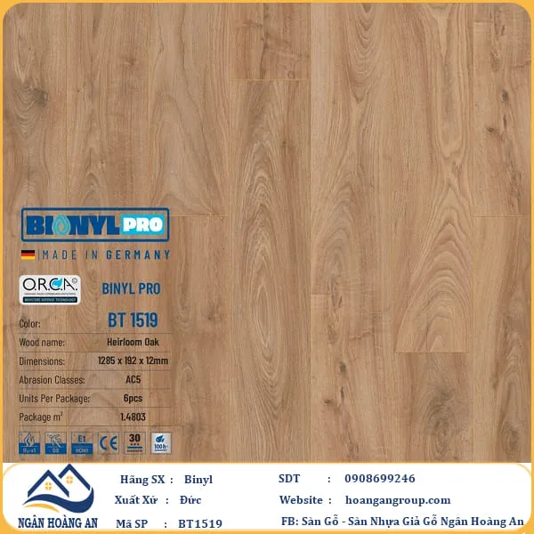 Sàn Gỗ Công Nghiệp Binyl Pro BT1519 dày 12mm