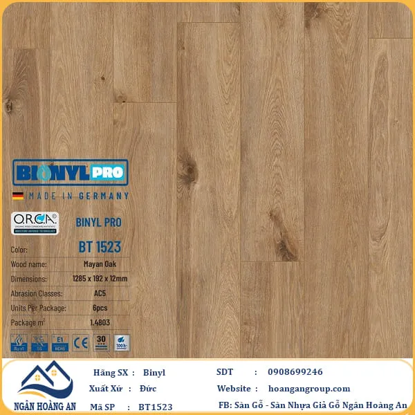 Sàn Gỗ Công Nghiệp Binyl Pro BT1523 dày 12mm