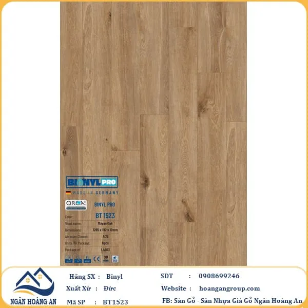 Sàn Gỗ Công Nghiệp Binyl Pro BT1523 dày 12mm