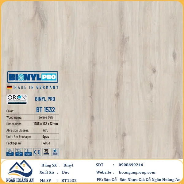 Sàn Gỗ Công Nghiệp Binyl Pro BT1532 dày 12mm