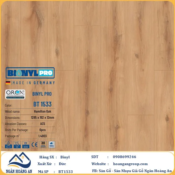 Sàn Gỗ Công Nghiệp Binyl Pro BT1533 dày 12mm