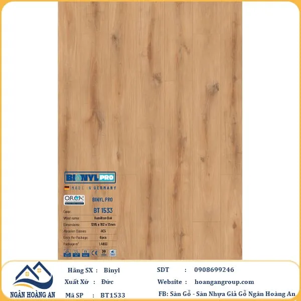 Sàn Gỗ Công Nghiệp Binyl Pro BT1533 dày 12mm