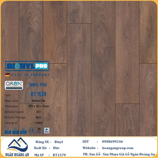 Sàn Gỗ Công Nghiệp Binyl Pro BT1579 dày 12mm