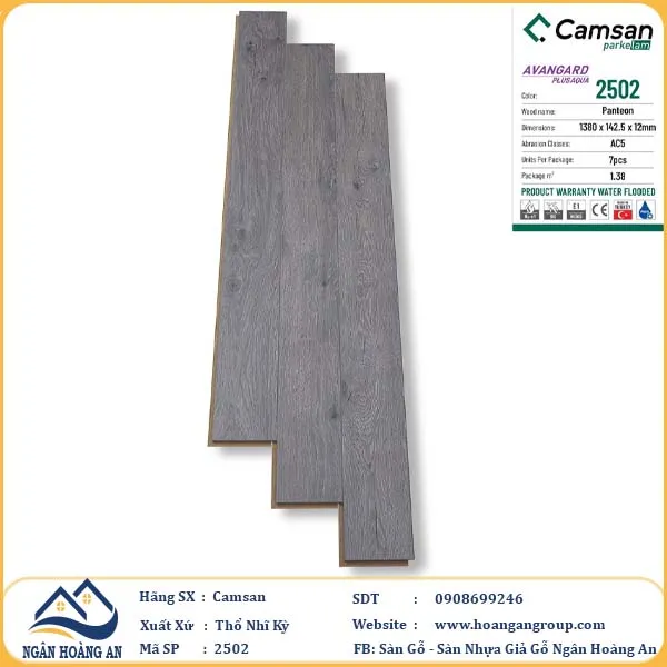 Sàn Gỗ Công Nghiệp Camsan Hèm V 2502 12mm