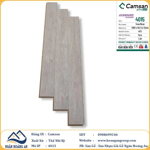 Sàn Gỗ Công Nghiệp Camsan Hèm V 4015 12mm