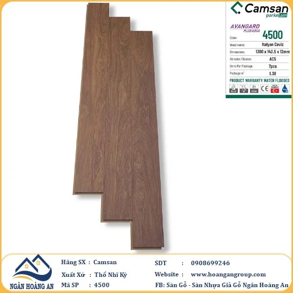 Sàn Gỗ Công Nghiệp Camsan Hèm V 4500 12mm