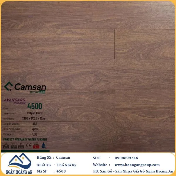 Sàn Gỗ Công Nghiệp Camsan Hèm V 4500 12mm