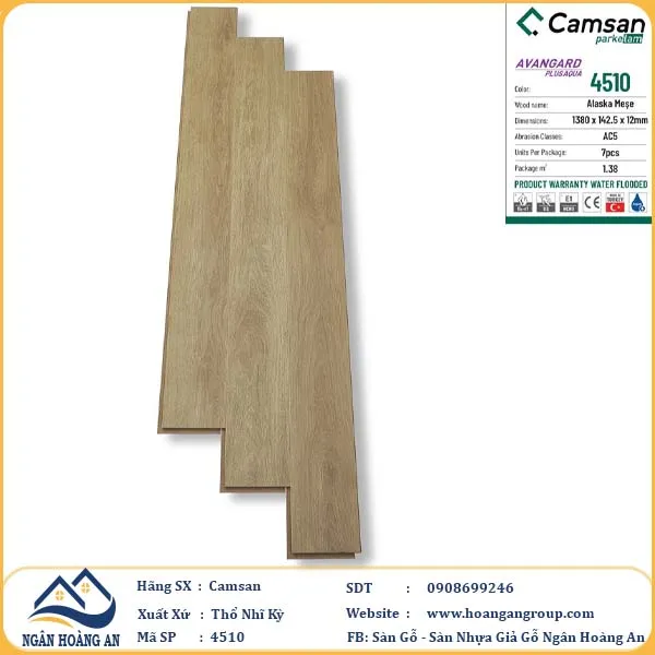 Sàn Gỗ Công Nghiệp Camsan Hèm V 4510 12mm