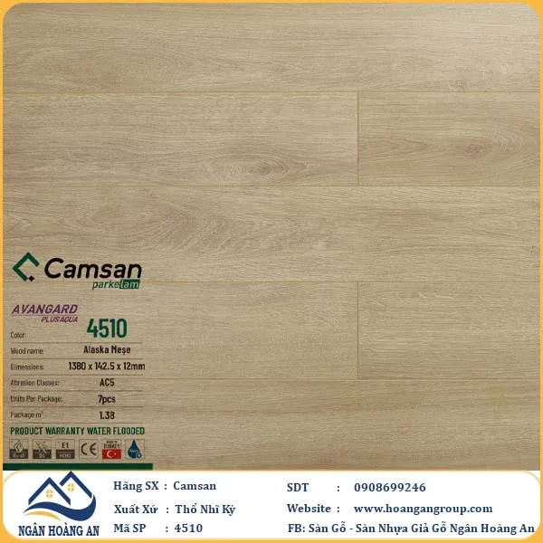 Sàn Gỗ Công Nghiệp Camsan Hèm V 4510 12mm
