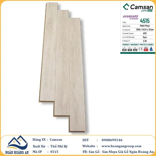 Sàn Gỗ Công Nghiệp Camsan Hèm V 4515 12mm