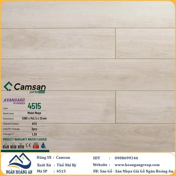 Sàn Gỗ Công Nghiệp Camsan Hèm V 4515 12mm