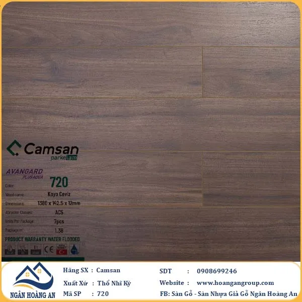 Sàn Gỗ Công Nghiệp Camsan Hèm V 720 12mm