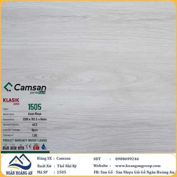 Sàn Gỗ Công Nghiệp Camsan Hèm Phẳng 1505 8mm