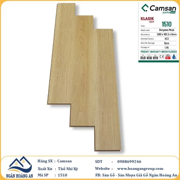 Sàn Gỗ Công Nghiệp Camsan Hèm Phẳng 1510 8mm