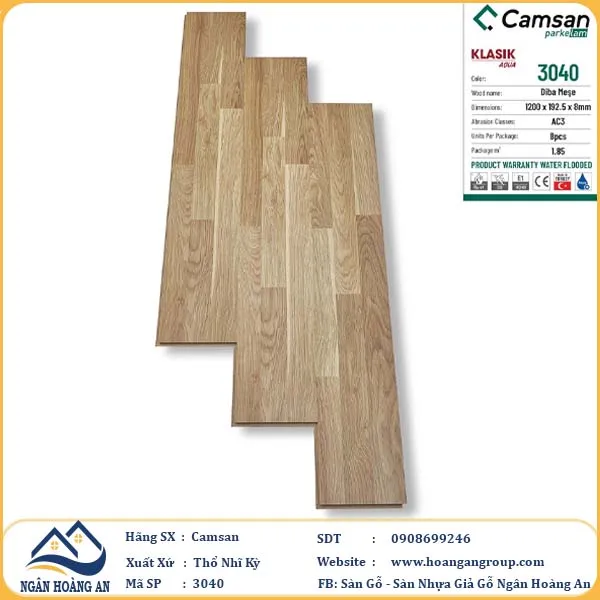 Sàn Gỗ Công Nghiệp Camsan Hèm Phẳng 3040 8mm