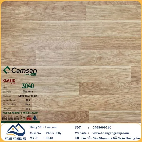 Sàn Gỗ Công Nghiệp Camsan Hèm Phẳng 3040 8mm