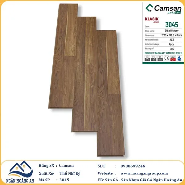 Sàn Gỗ Công Nghiệp Camsan Hèm Phẳng 3045 8mm