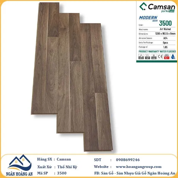 Sàn Gỗ Công Nghiệp Camsan Hèm V 3500 8mm