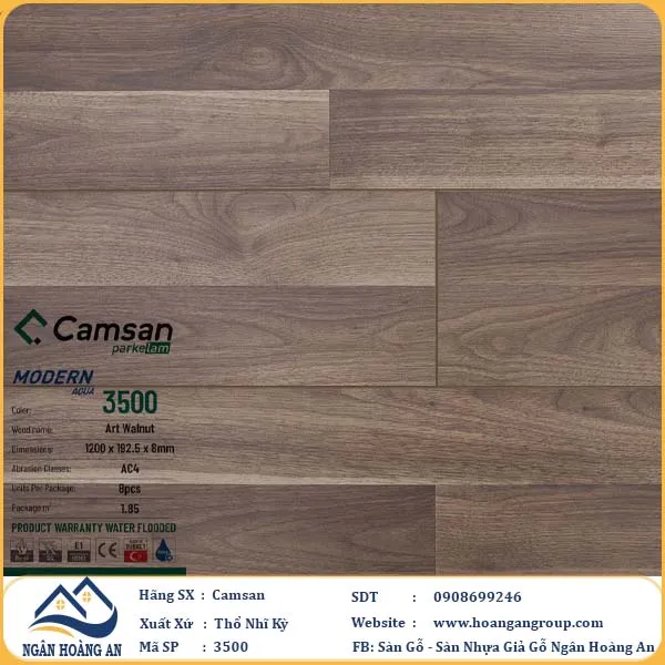 Sàn Gỗ Công Nghiệp Camsan Hèm V 3500 8mm
