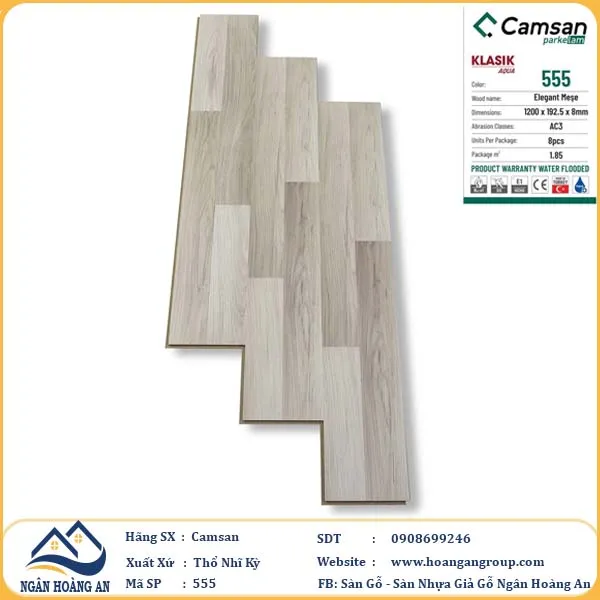 Sàn Gỗ Công Nghiệp Camsan Hèm Phẳng 555 8mm