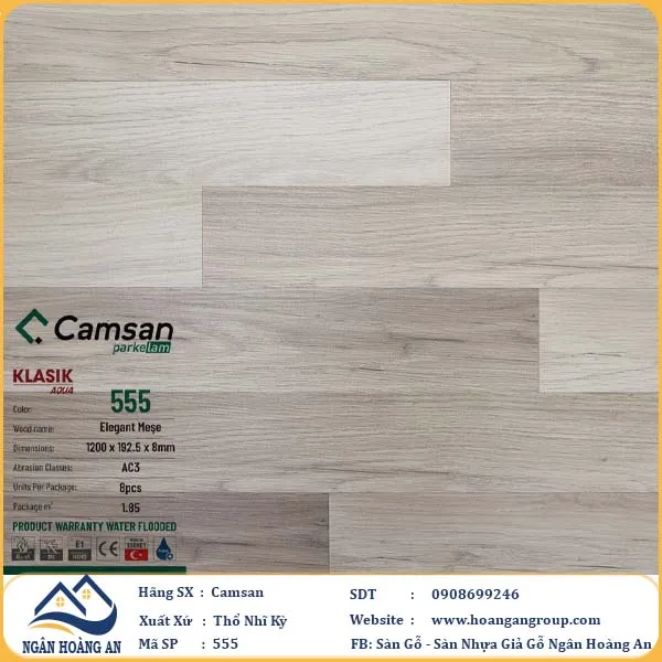 Sàn Gỗ Công Nghiệp Camsan Hèm Phẳng 555 8mm