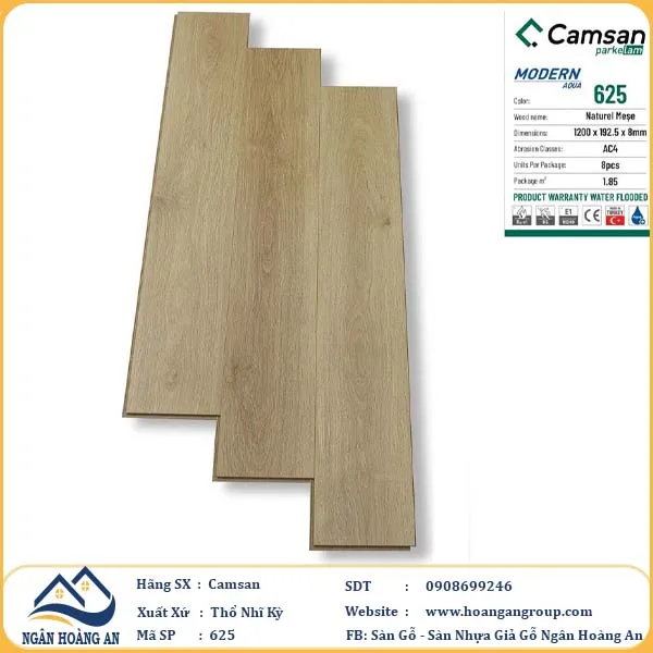 Sàn Gỗ Công Nghiệp Camsan Hèm V 625 8mm