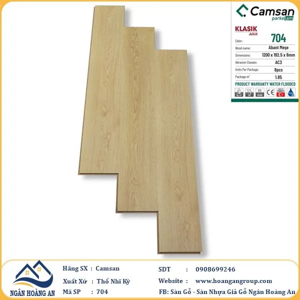 Sàn Gỗ Công Nghiệp Camsan Hèm Phẳng 704 8mm