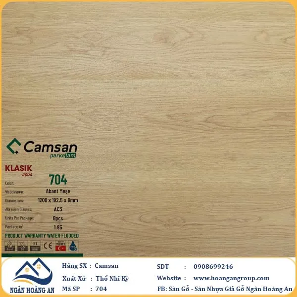 Sàn Gỗ Công Nghiệp Camsan Hèm Phẳng 704 8mm
