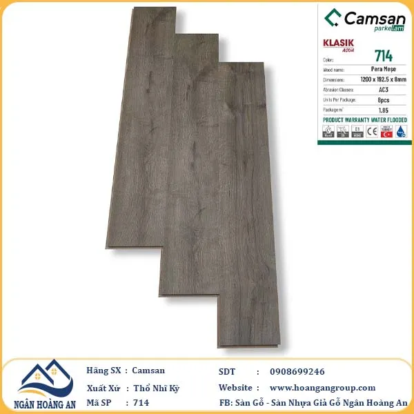 Sàn Gỗ Công Nghiệp Camsan Hèm Phẳng 714 8mm