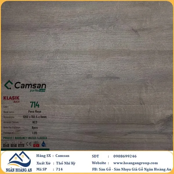 Sàn Gỗ Công Nghiệp Camsan Hèm Phẳng 714 8mm