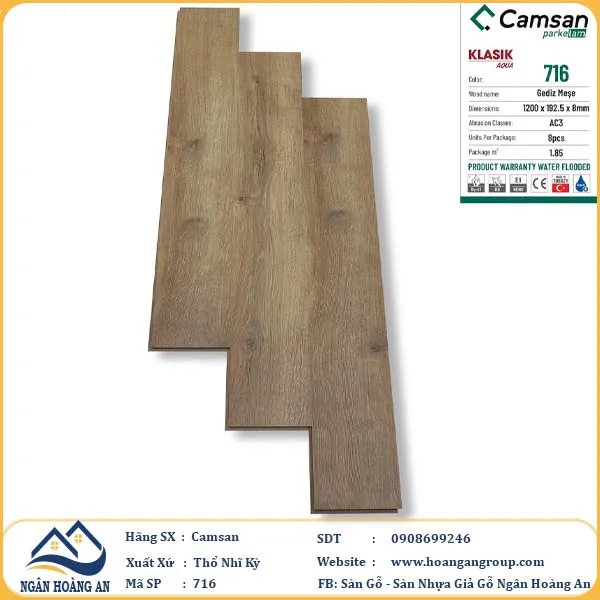 Sàn Gỗ Công Nghiệp Camsan Hèm Phẳng 716 8mm