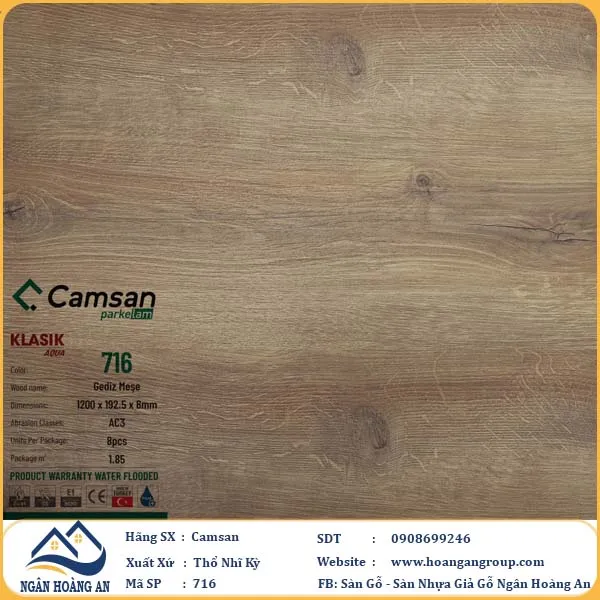 Sàn Gỗ Công Nghiệp Camsan Hèm Phẳng 716 8mm