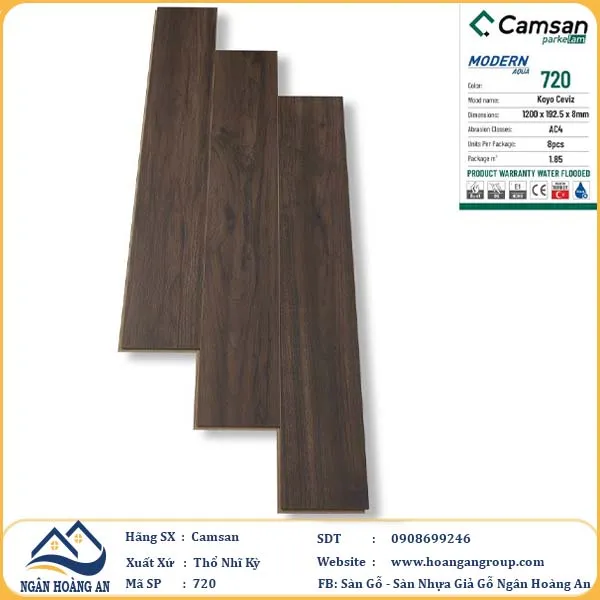 Sàn Gỗ Công Nghiệp Camsan Hèm V 720 8mm
