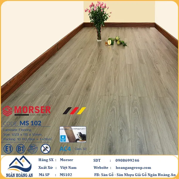 Sàn Gỗ Công Nghiệp Morser Cốt Xanh 12mm MS 102
