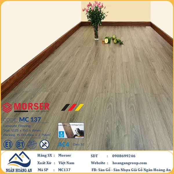Sàn Gỗ Công Nghiệp Morser Cốt Xanh 8mm MC137