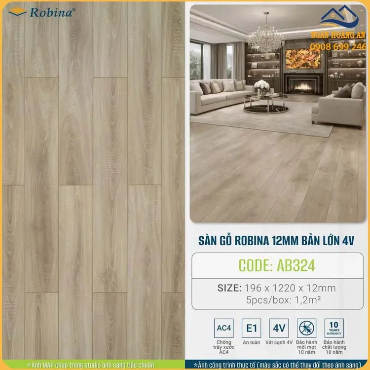 Sàn Gỗ Công Nghiệp Dày 12mm Robina AB324