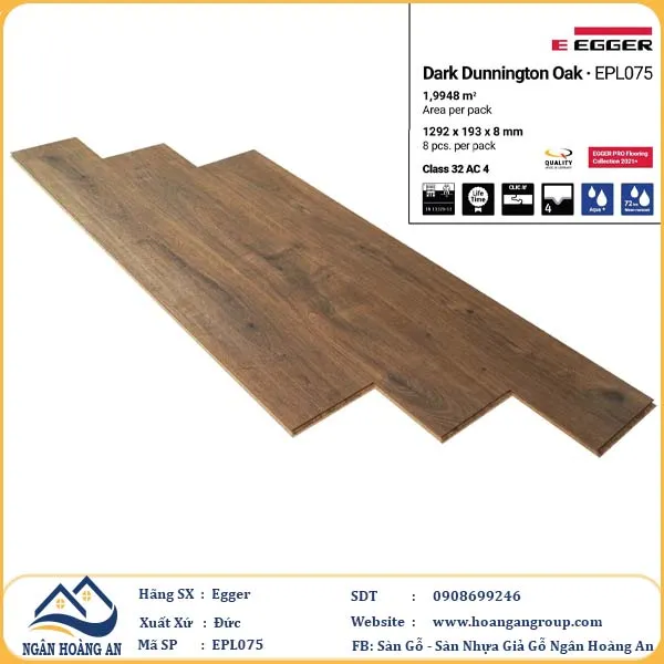 Sàn Gỗ Công Nghiệp Egger Aqua 8mm EPL075