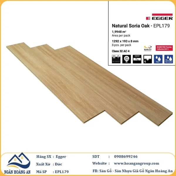 Sàn Gỗ Công Nghiệp Egger Aqua 8mm EPL179