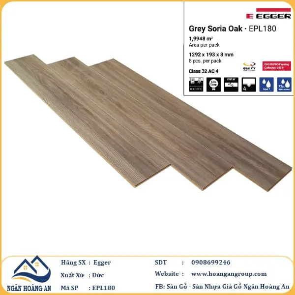 Sàn Gỗ Công Nghiệp Egger Aqua 8mm EPL180