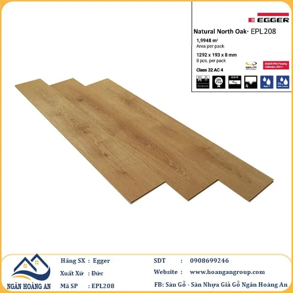 Sàn Gỗ Công Nghiệp Egger Aqua 8mm EPL208