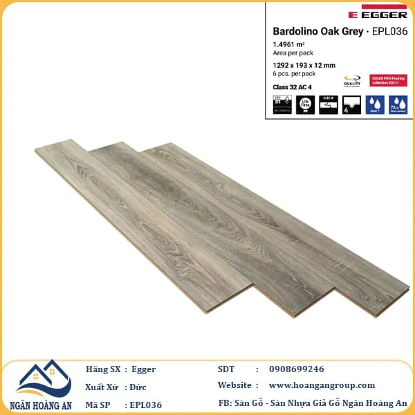 Sàn Gỗ Công Nghiệp Egger Aqua 12mm EPL036