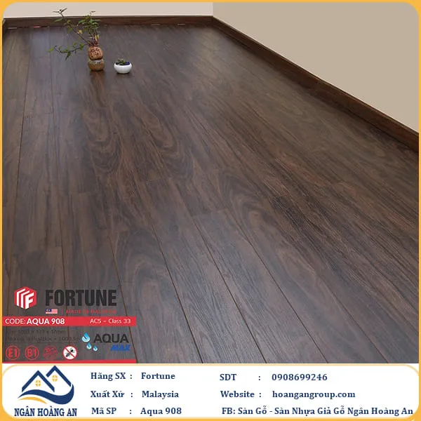 Sàn Gỗ Công Nghiệp Fortune Aqua 908 Dày 12mm