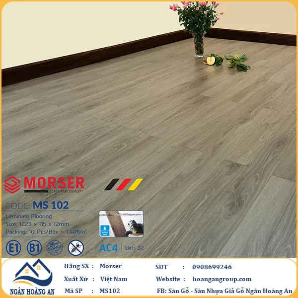 Sàn Gỗ Công Nghiệp Morser Cốt Xanh 12mm MS 102