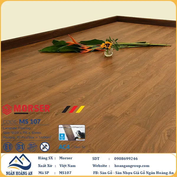 Sàn Gỗ Công Nghiệp Morser Cốt Xanh 12mm MS 107