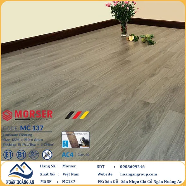 Sàn Gỗ Công Nghiệp Morser Cốt Xanh 8mm MC137