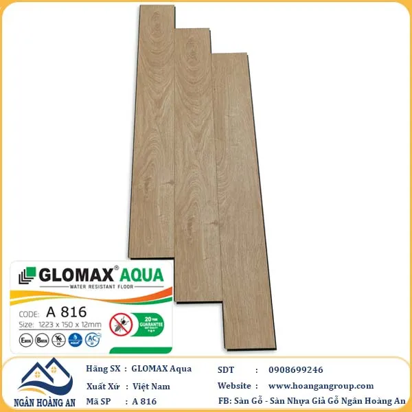Sàn Gỗ Công Nghiệp Glomax Aqua A816 12mm