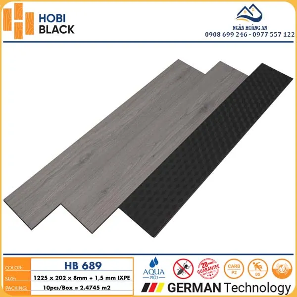 Sàn Gỗ Công Nghiệp Hobi Black Cốt Đen 8mm HB689