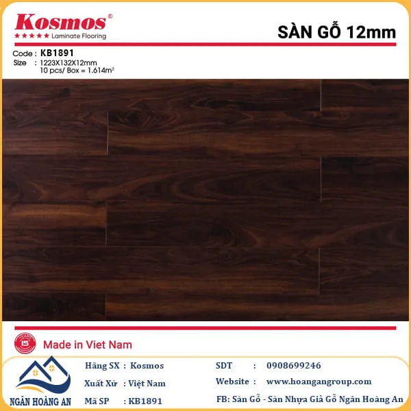 Sàn Gỗ Công Nghiệp KosMos Dày 12mm KB1891