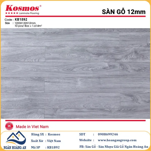Sàn Gỗ Công Nghiệp KosMos Dày 12mm KB1892